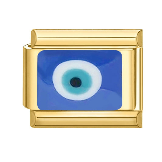 Evil Eye Enamel Charm | Gold Plated Italian Link Bracelet Charm for Protection & DIY Jewelry