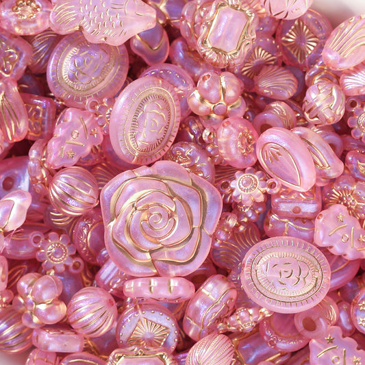 Acrylic mixed retro gold  beads through hole beads-pink