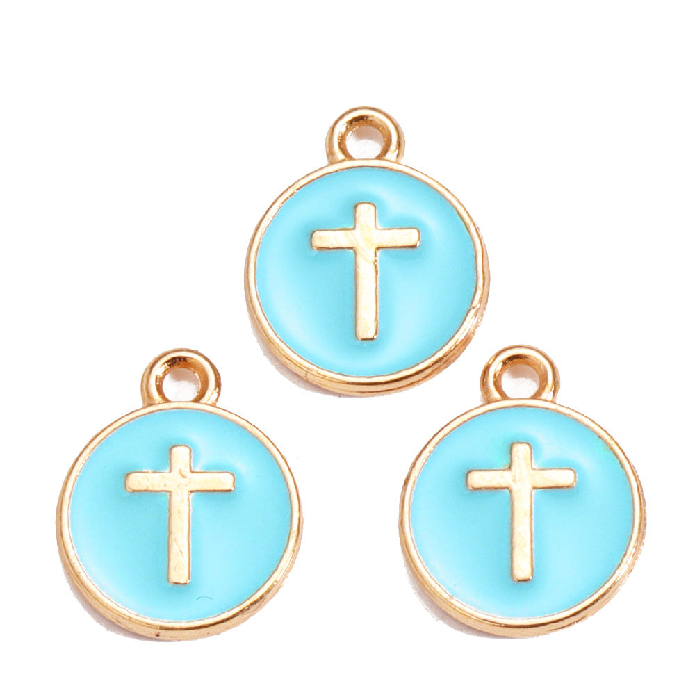 Colorful Drip-Oil Round Ring Cross Accessories Metal Charm