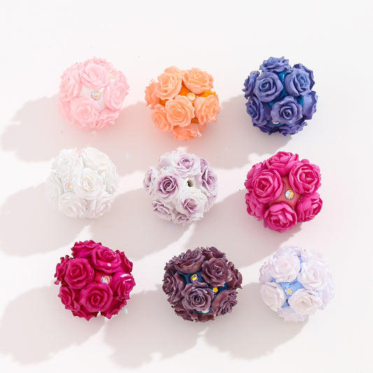 Rhinestone Colored Peony Flower Clay Fancy Beads