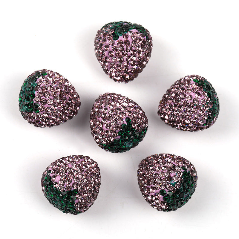 Strawberry Clay Beads With Rhinestones, 20mm by 22mm