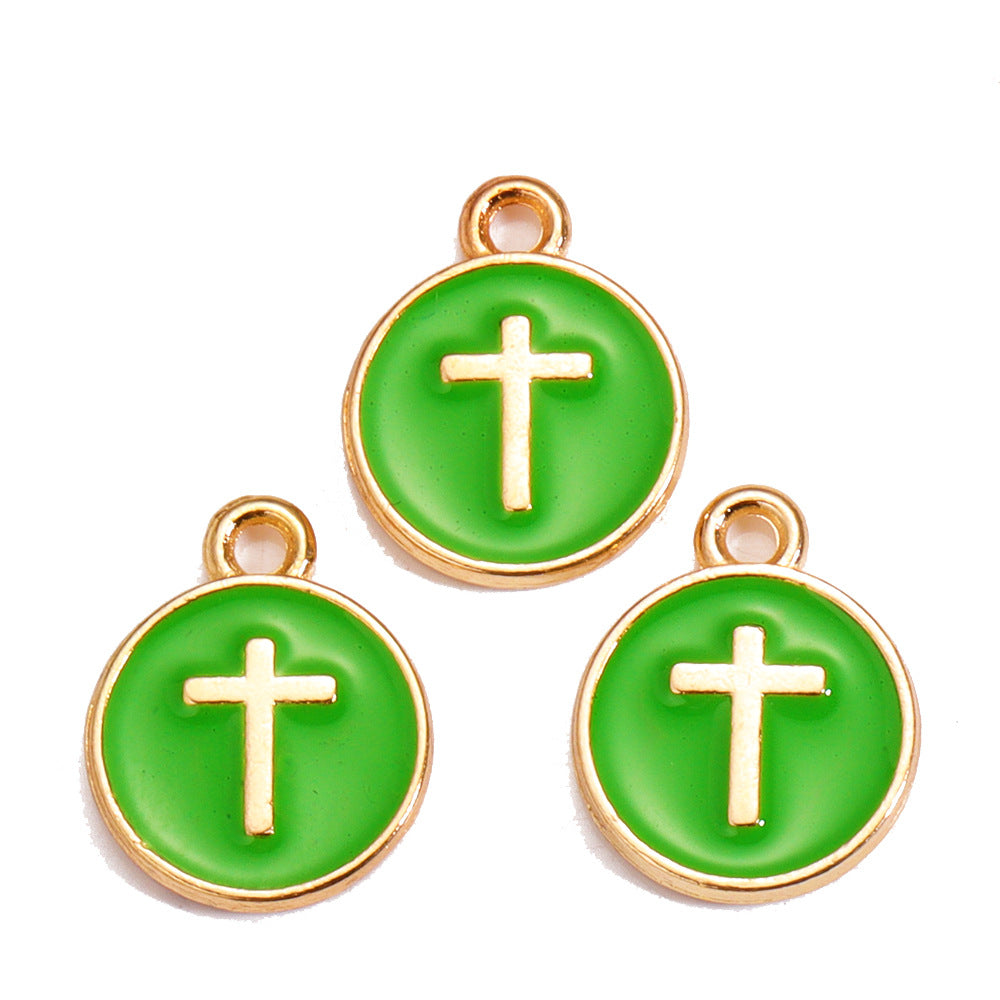 Colorful Drip-Oil Round Ring Cross Accessories Metal Charm