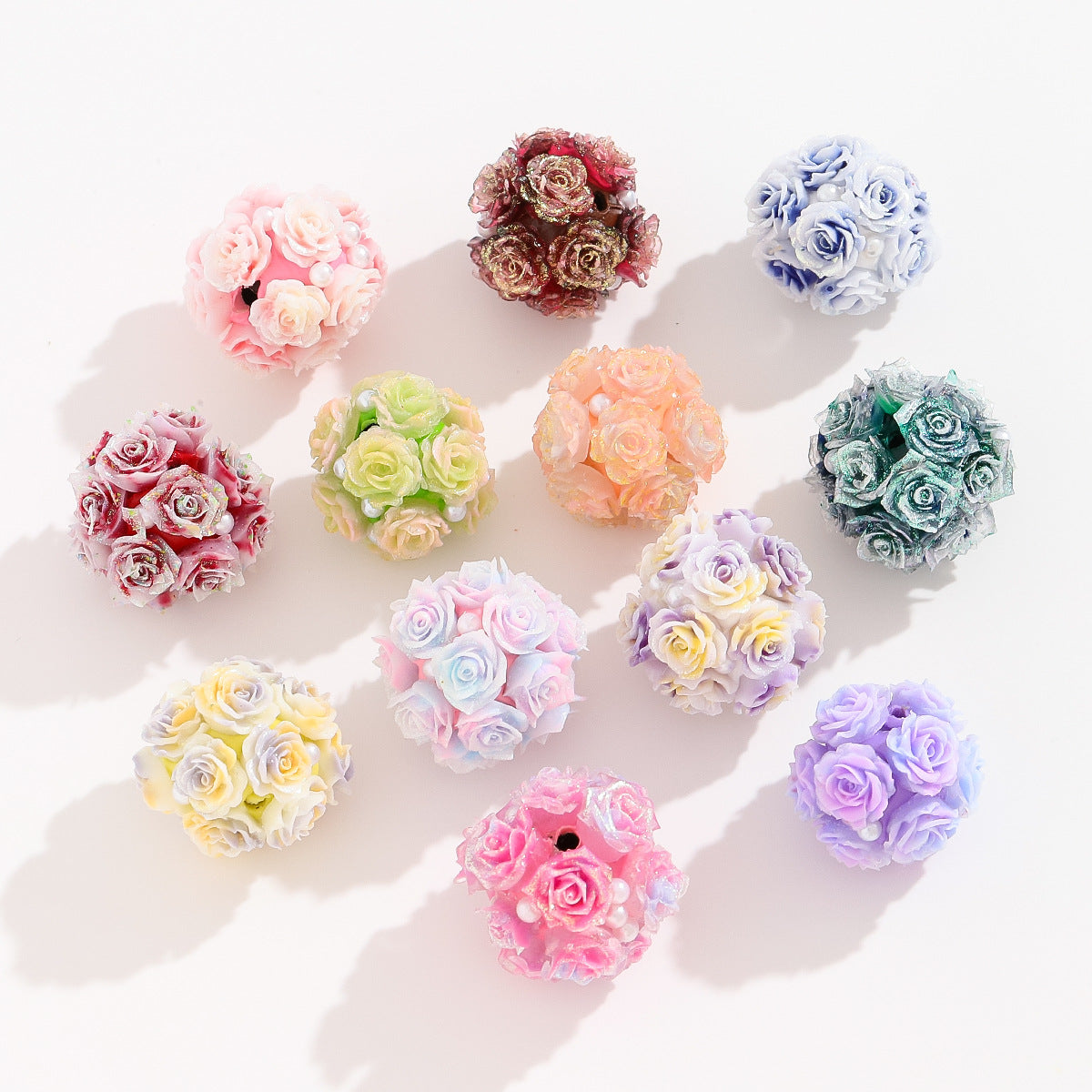 Rhinestone Colored Rose Gradient Clay Fancy Beads