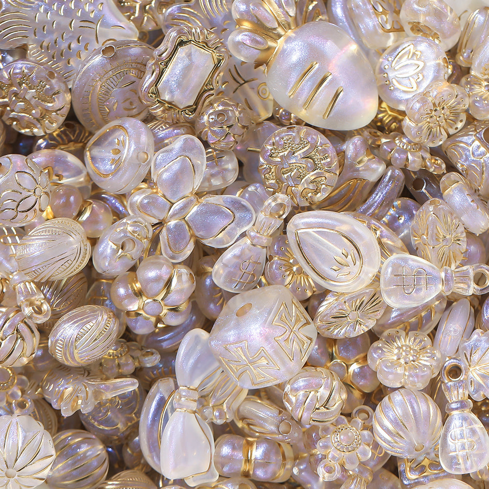 Acrylic mixed retro gold  beads through hole beads-white