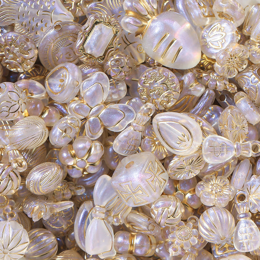 Acrylic mixed retro gold  beads through hole beads-white