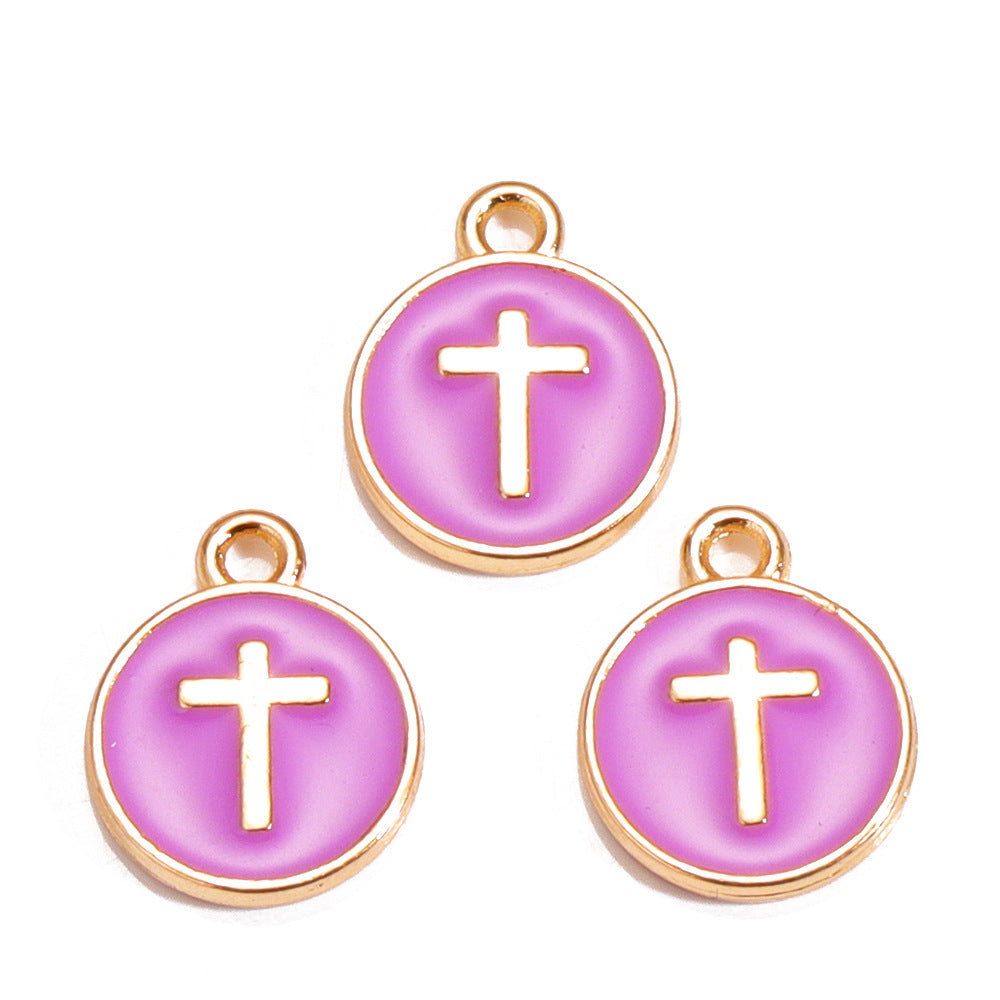 Colorful Drip-Oil Round Ring Cross Accessories Metal Charm