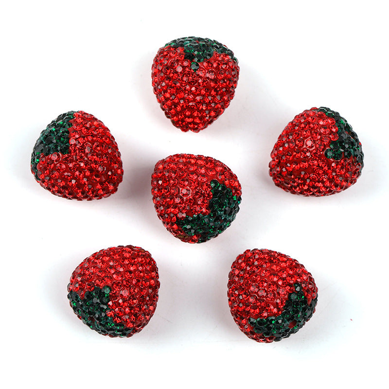 Strawberry Clay Beads With Rhinestones, 20mm by 22mm