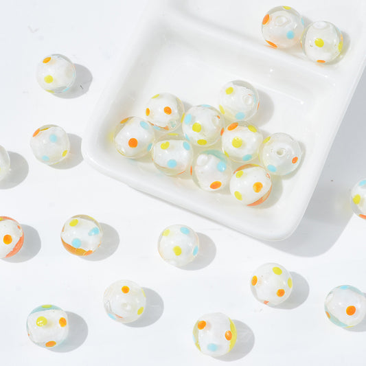 12mm colorful polka dot round glass  beads