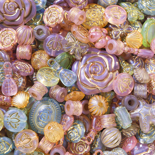 Acrylic mixed retro gold  beads through hole beads-random mix color