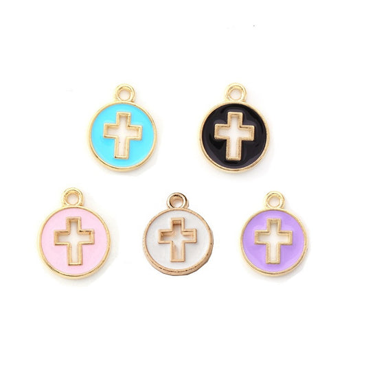 10 Pcs Colorful Drip-Oil Round Ring Cross Accessories