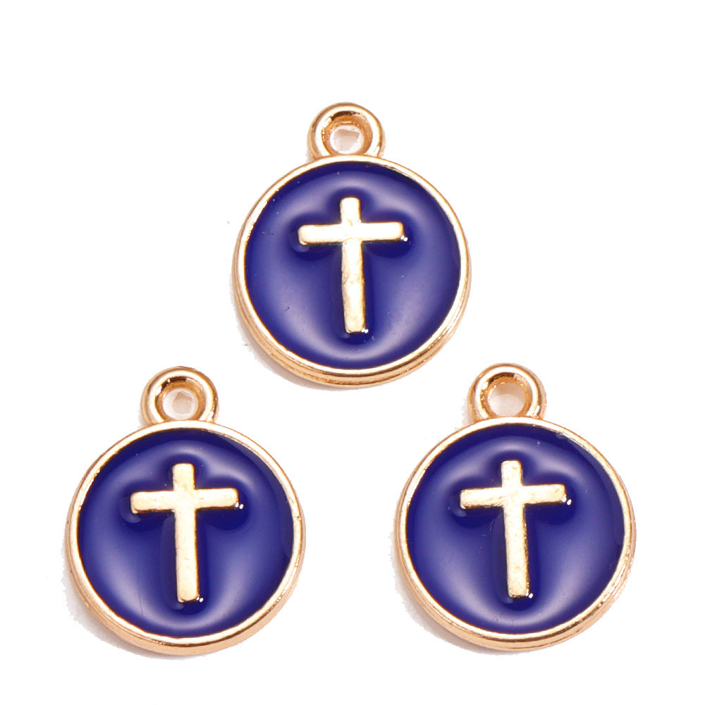 Colorful Drip-Oil Round Ring Cross Accessories Metal Charm