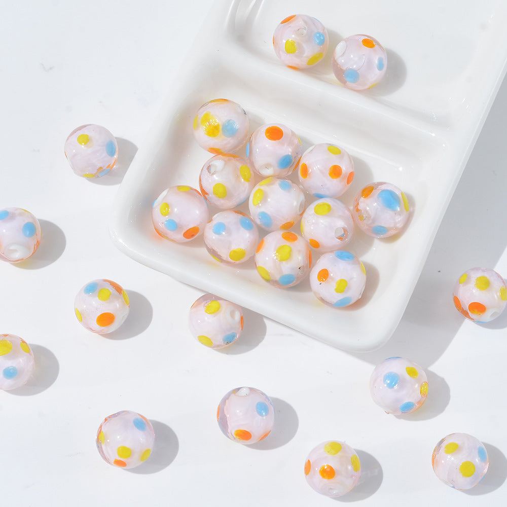 12mm colorful polka dot round glass  beads