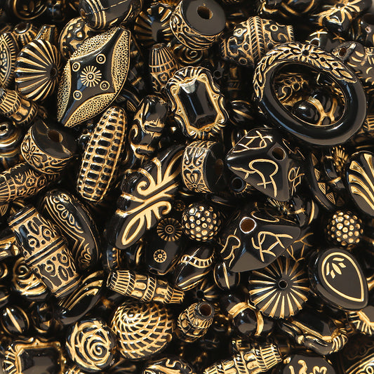 20 gram Acrylic mixed retro gold  beads through hole beads-black and white