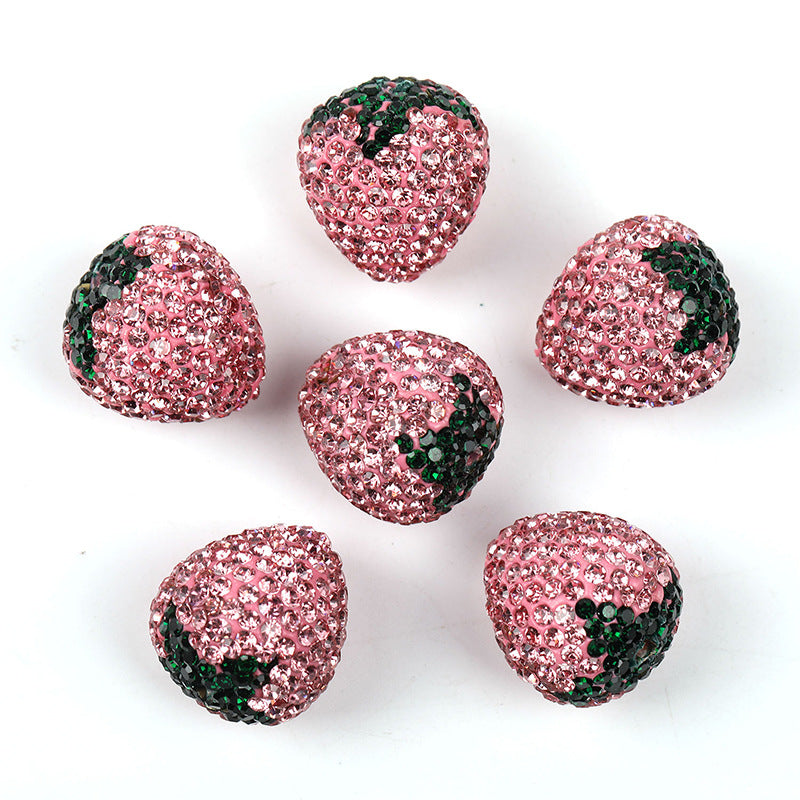 Strawberry Clay Beads With Rhinestones, 20mm by 22mm