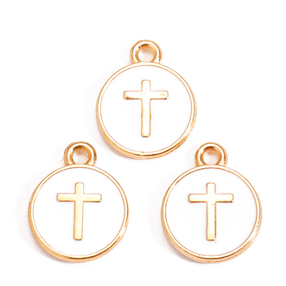 Colorful Drip-Oil Round Ring Cross Accessories Metal Charm