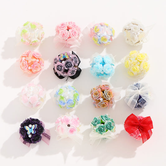 Bow-Tied Rose Pearl Bouquet Clay Fancy Beads