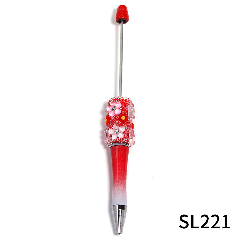 Flower gradient color beadable plastic ballpoint pen
