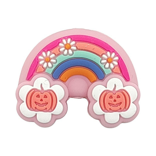 Silicone Focal Beads Halloween-pink flower and rainbow