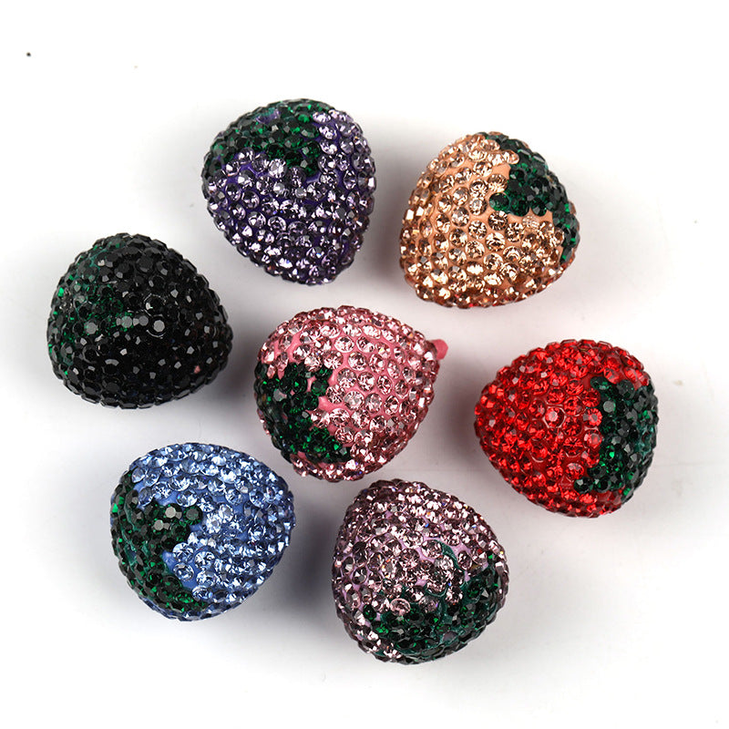 Strawberry Clay Beads With Rhinestones, 20mm by 22mm