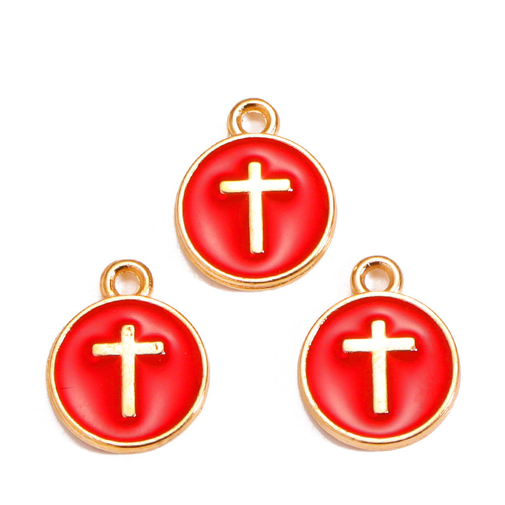 Colorful Drip-Oil Round Ring Cross Accessories Metal Charm