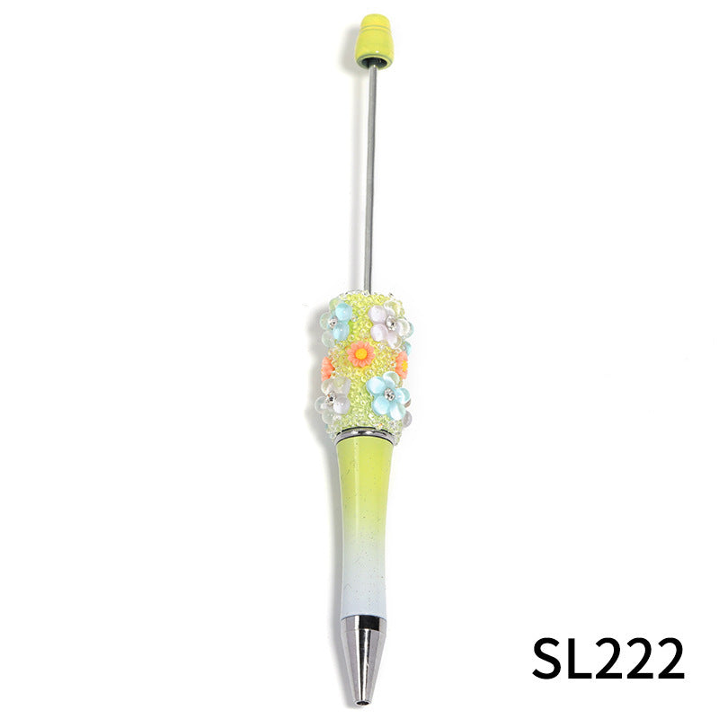 Flower gradient color beadable plastic ballpoint pen