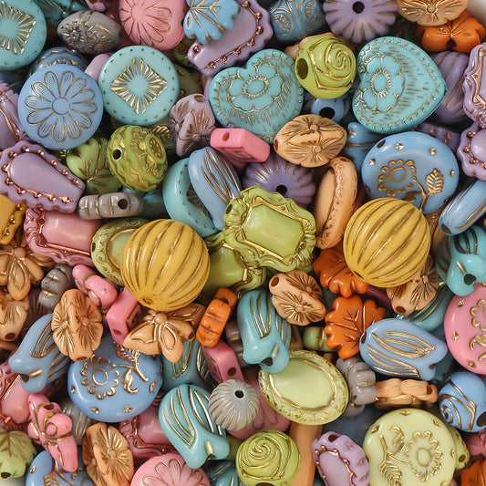 Acrylic mixed retro gold  beads through hole beads-random mix
