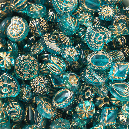 Acrylic mixed retro gold  beads through hole beads-lake blue