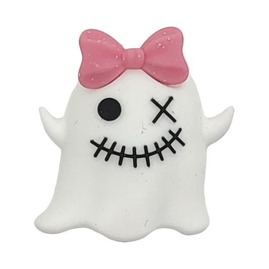Halloween Series Silicone Focal Beads-Ghost with a bow tie