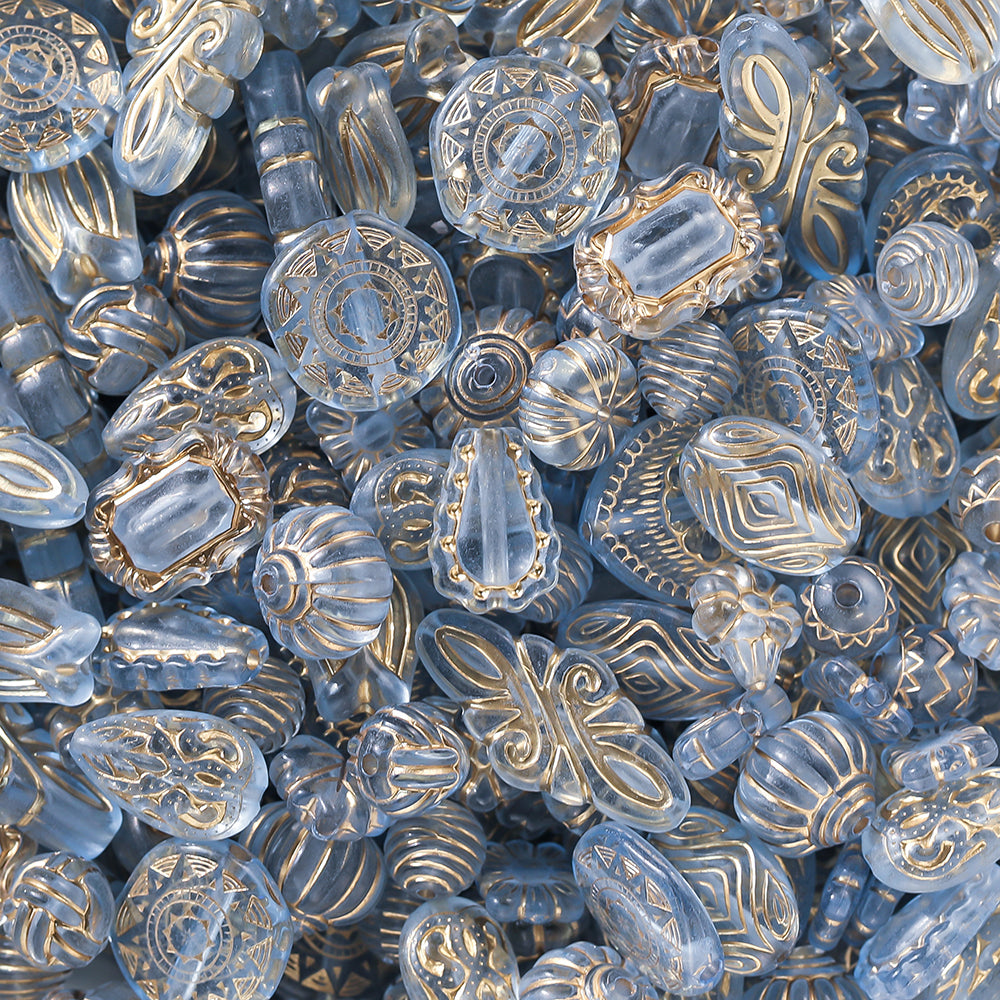 Acrylic mixed retro gold  beads through hole beads-transparent blue