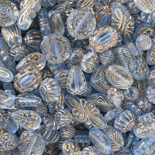 Acrylic mixed retro gold  beads through hole beads-transparent blue