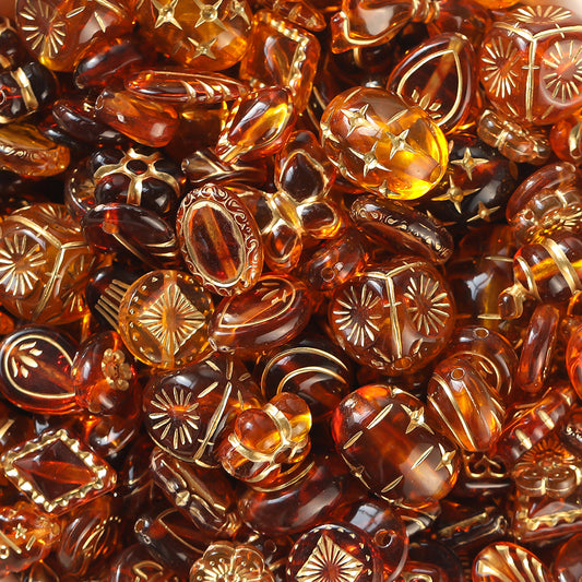 Acrylic mixed retro gold  beads through hole beads-Transparent brown