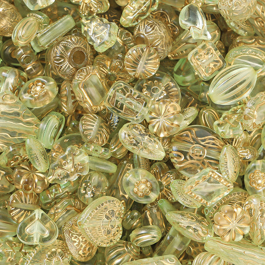 Acrylic mixed retro gold  beads through hole beads-Transparent green