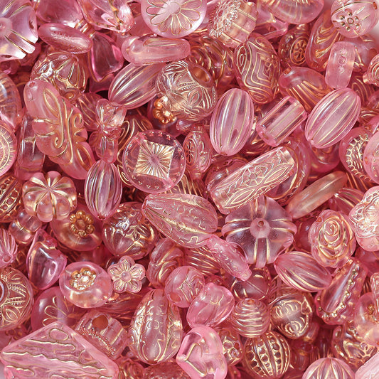 Acrylic mixed retro gold  beads through hole beads-Transparent pink
