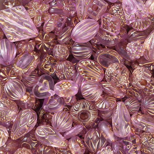 Acrylic mixed retro gold  beads through hole beads-Transparent purple