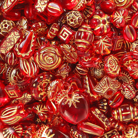 Acrylic mixed retro gold  beads through hole beads-Transparent red