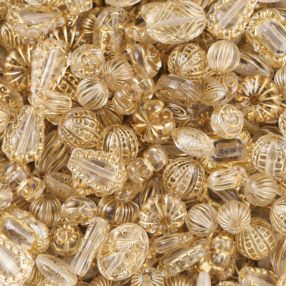 Acrylic mixed retro gold  beads through hole beads-Transparent white