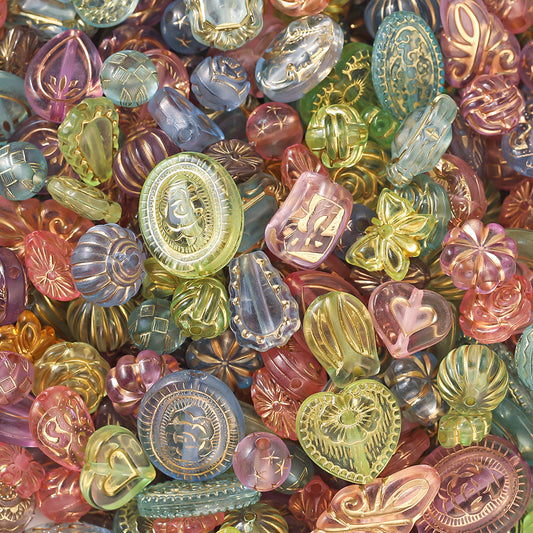 Acrylic mixed retro gold  beads through hole beads-random mix Transparent colorful