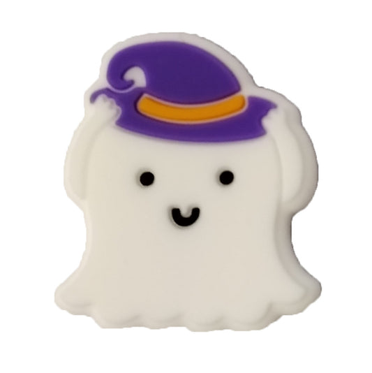 Halloween Series Silicone Focal Beads-purple hat ghost