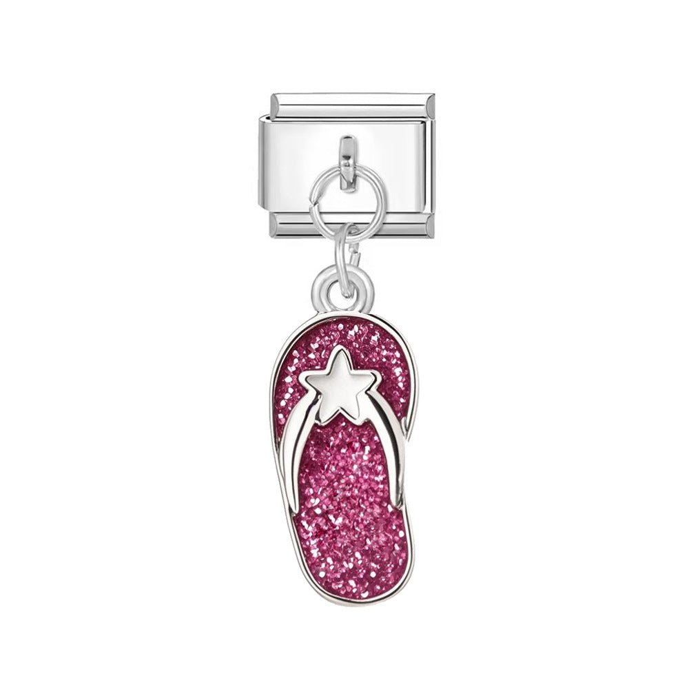 Silvery Barbie pink slipper charm