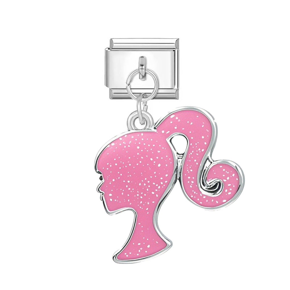 Silvery Pink Barbie Girl Portrait Charm