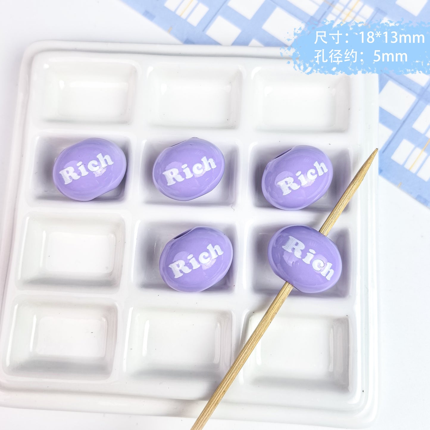 5 pcs Cute Painted English Slogan Beads