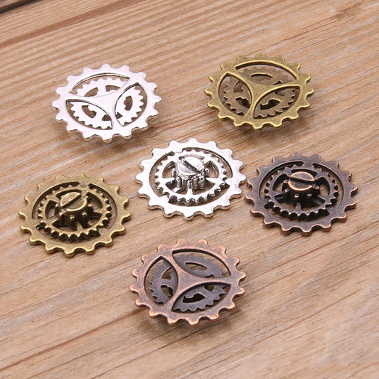 2 Colors 22mm DIY Alloy Mechanical Gear Hollow Round Steampunk Bracelet Accessories