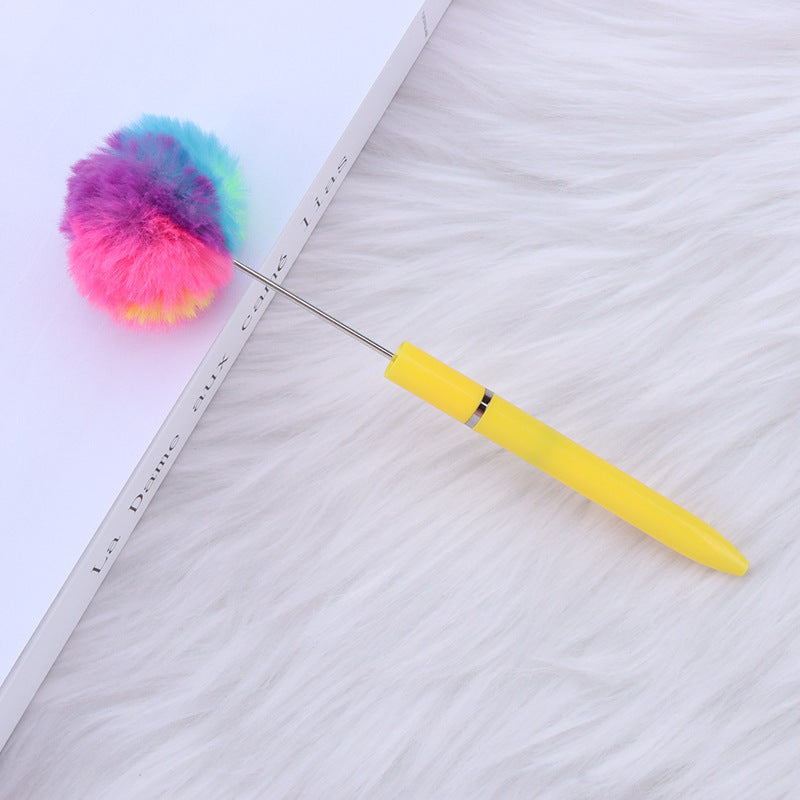 Long Fluffy Beaded Pen Ins Macaron Color Fluffy Rotating Ballpoint Pen