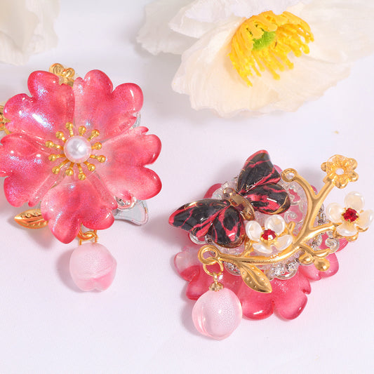 Pink Glass Flower Beads