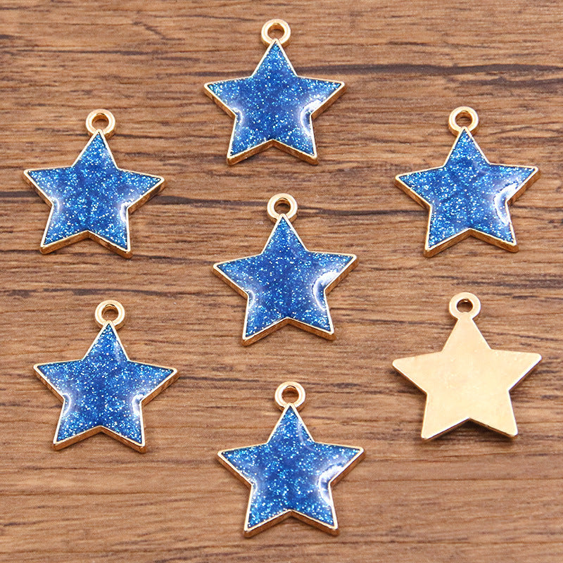 Golden Enamel Oil Drop Charm Heart Pentagram Moon Glitter Charms