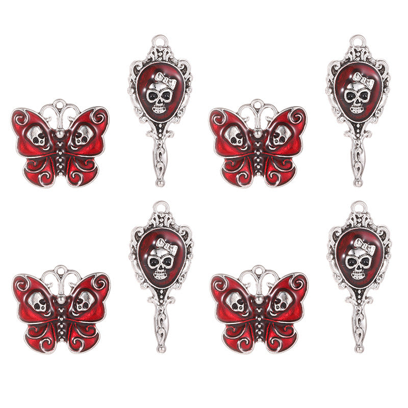 10 Pcs Zinc Alloy Dark Gothic Magic Mirror Skull Pendant
