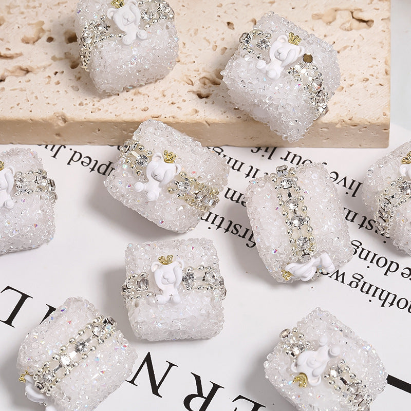 Colorful Full Diamond Sugar Crown Bear Diamond Ball Straight Hole Bead