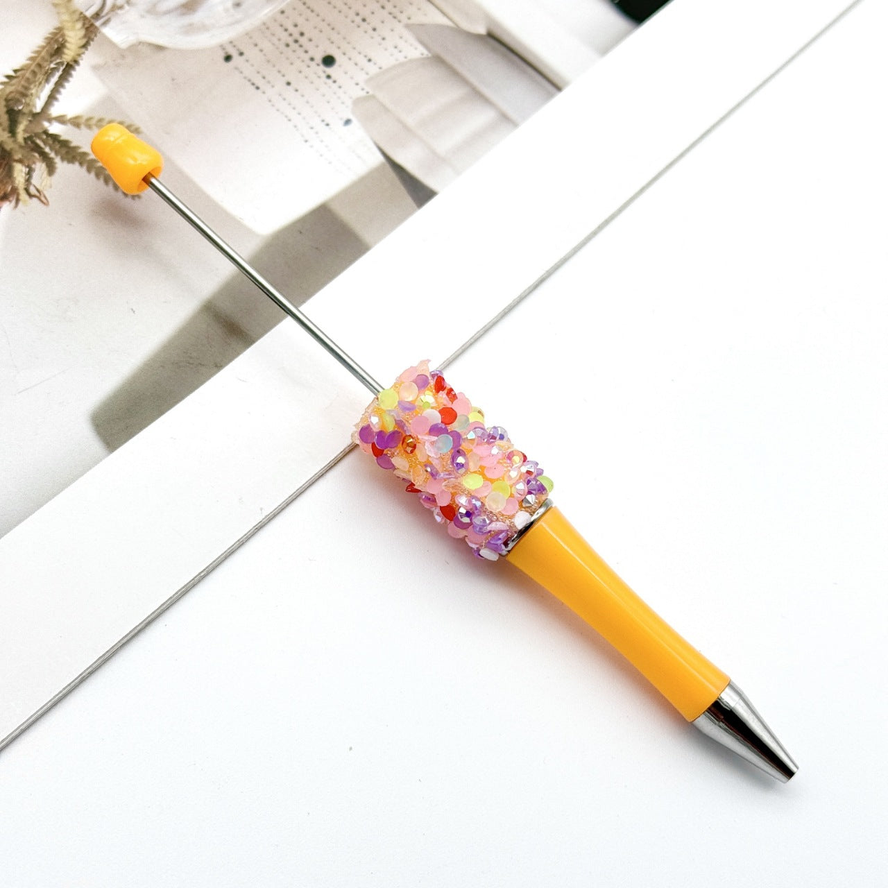 Sequin Beaded Pen Ins Colorful Resin Ballpoint Pen Student Gift Pen Beadable Rotating Cute Pen