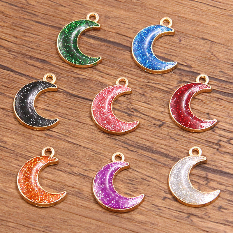 Golden Enamel Oil Drop Charm Heart Pentagram Moon Glitter Charms