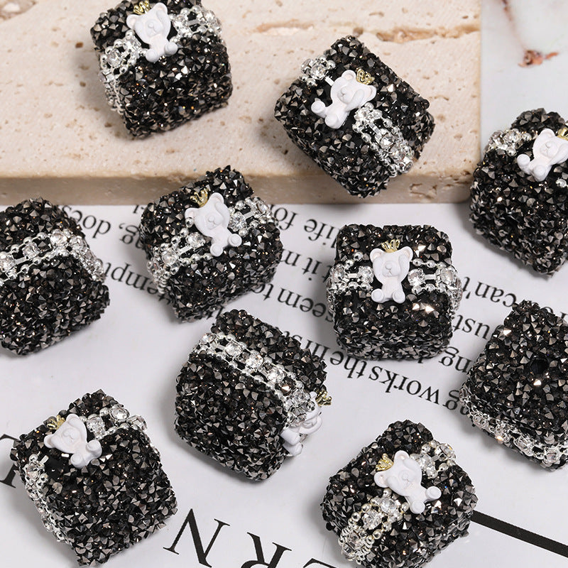 Colorful Full Diamond Sugar Crown Bear Diamond Ball Straight Hole Bead
